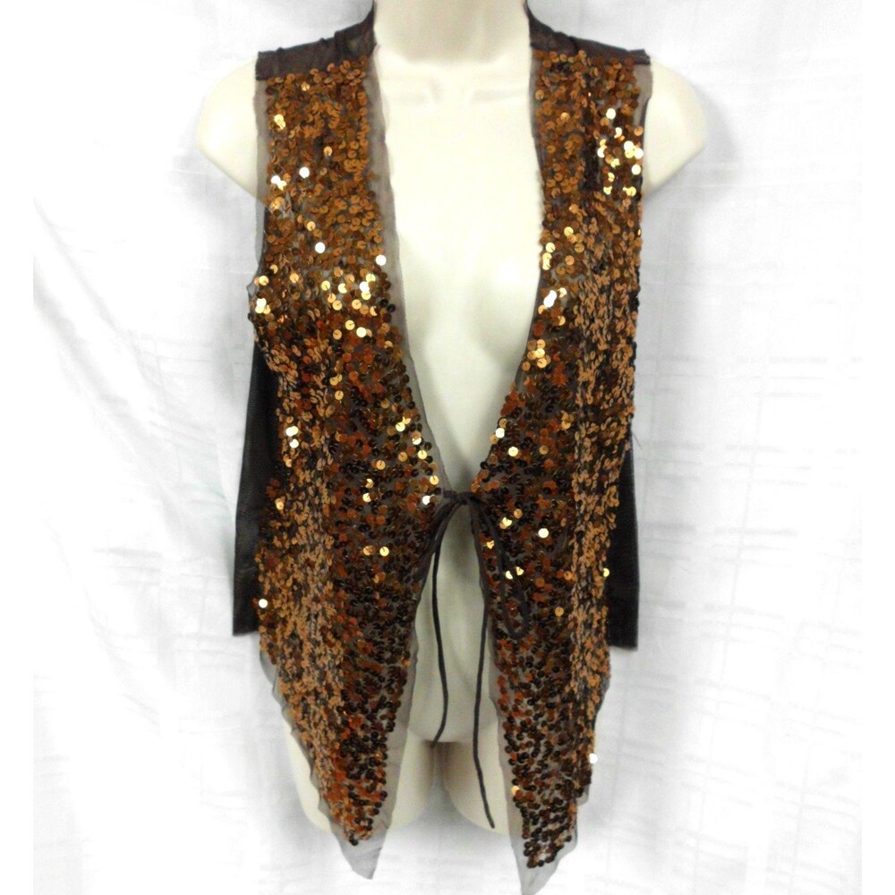 Basil & Maude Brilliant Mesh Sequined Sequins Vest Aztec Maroon Size M/L New